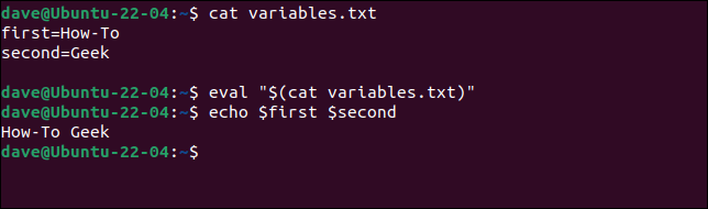 Acceso a variables establecidas por eval en el shell actual