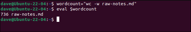 Usando eval com uma variável de string para contar as palavras em um arquivo