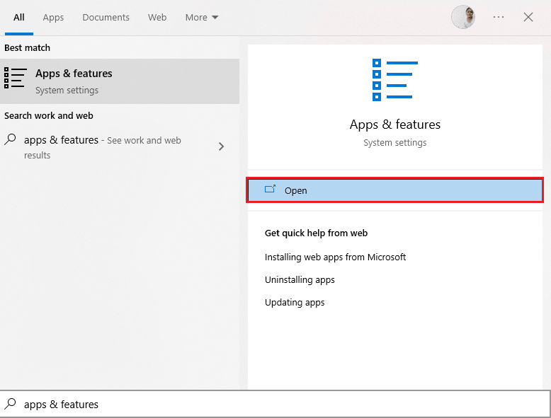 abra as configurações do sistema de aplicativos e recursos