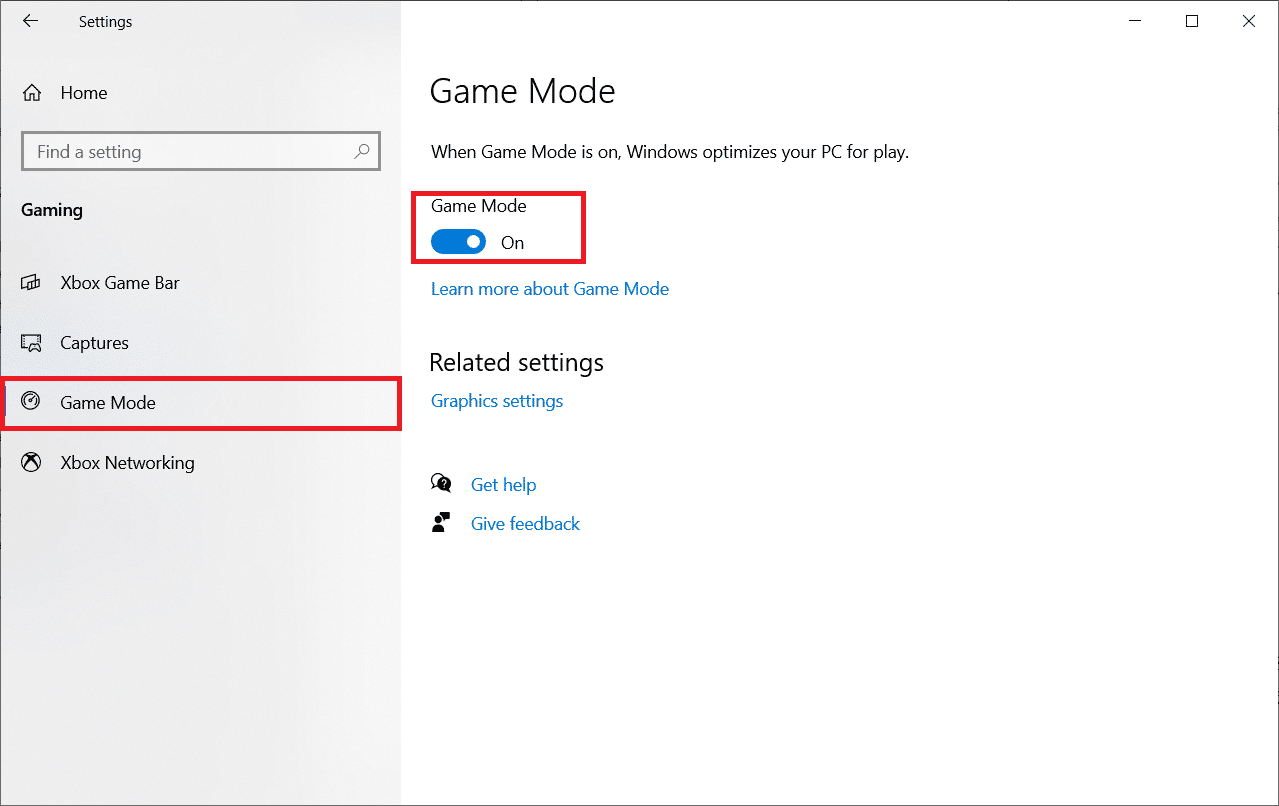 Pilih opsi mode Game di panel kiri dan nyalakan sakelar Mode Game. Perbaiki Valheim Terus Menerjang di Windows 10