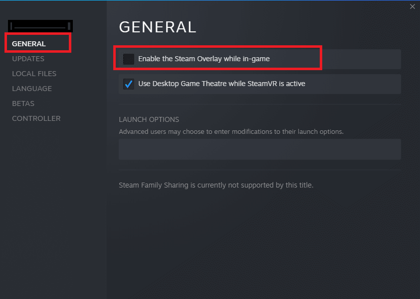 passa alla scheda GENERALE e deseleziona la casella che contiene Abilita l'Overlay di Steam durante il gioco