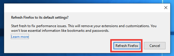 คลิกที่รีเฟรช firefox อีกครั้ง ทำไม Firefox ถึงหยุดทำงาน
