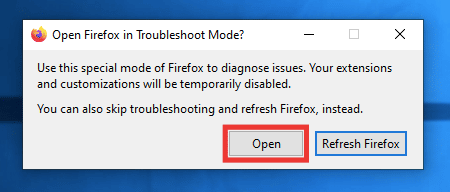 clique em abrir. Por que o Firefox está inativo