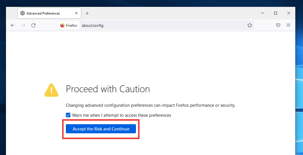 انقر فوق قبول المخاطرة والمتابعة. كيفية إصلاح مشكلة تحميل الصفحة في Mozilla Firefox