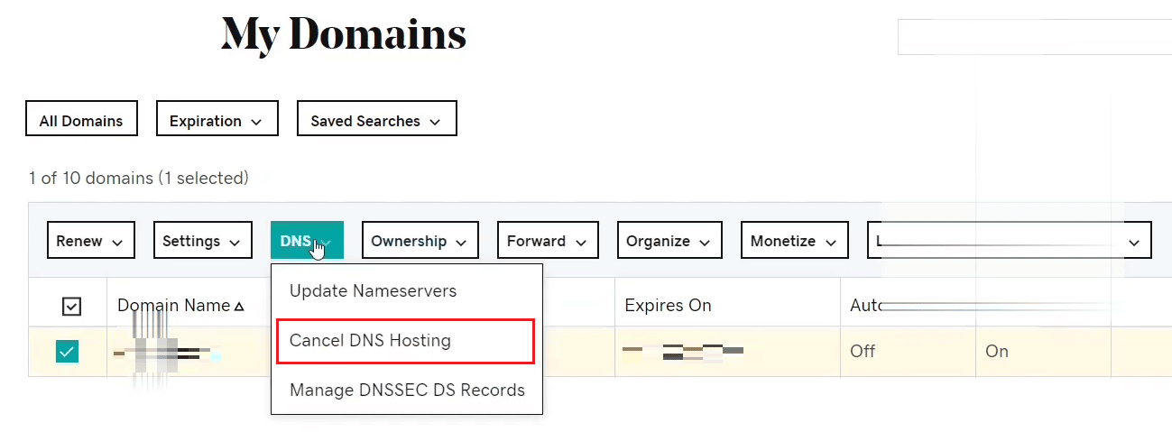 Klicken Sie auf DNS-Hosting kündigen