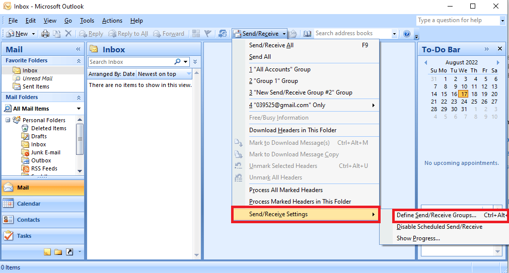 Send Receive Settings로 이동하여 Define Send Receive Groups…를 클릭합니다.