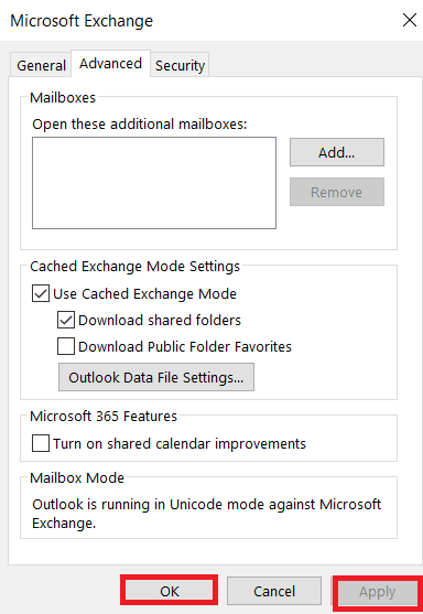 Faceți clic pe Aplicare și apoi pe OK. Remediați eroarea Outlook 0x8004102a în Windows 10