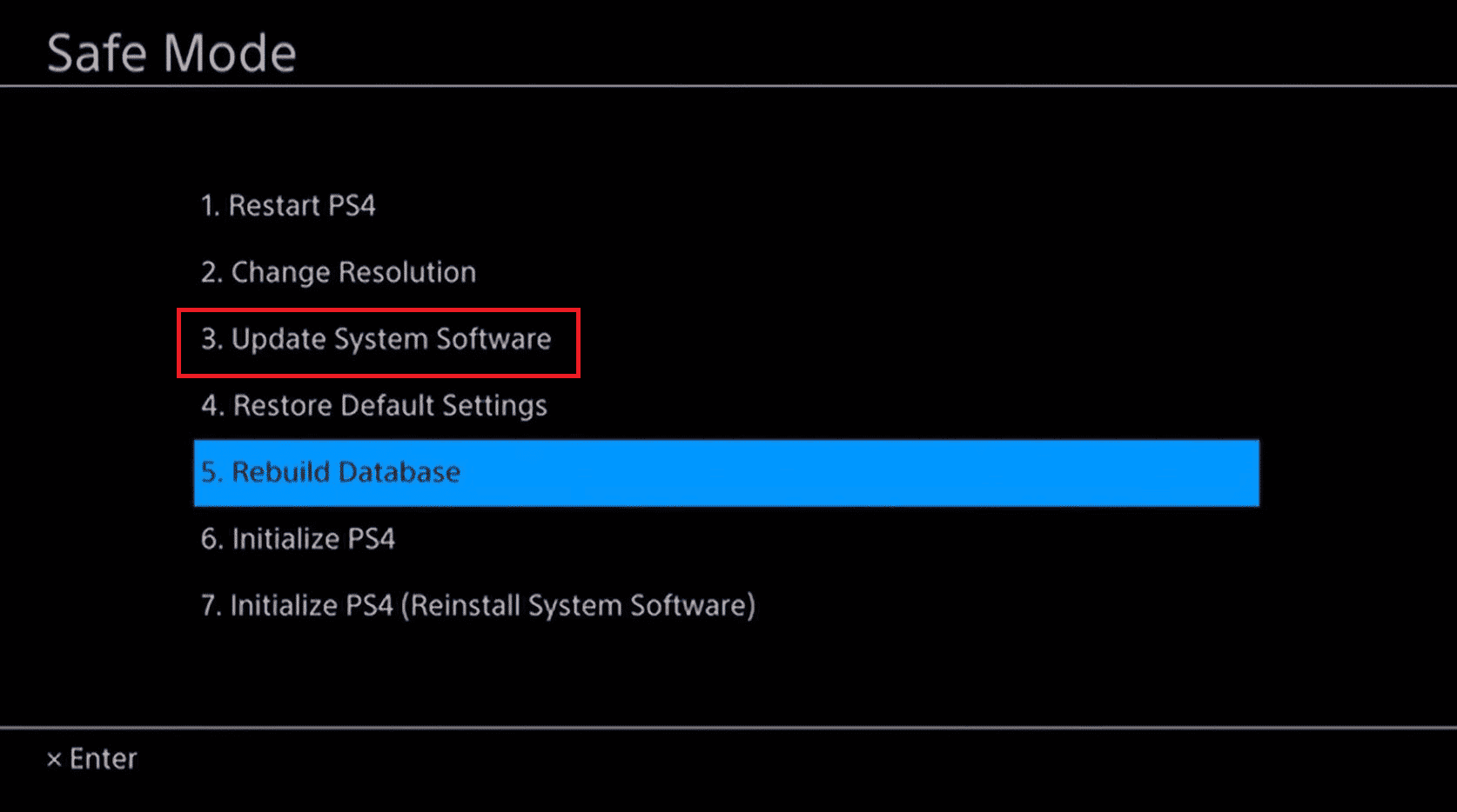 seleccione la opción Actualizar software del sistema numerada como tercera en la lista. Solucionar el error de PS4 CE-32895-7