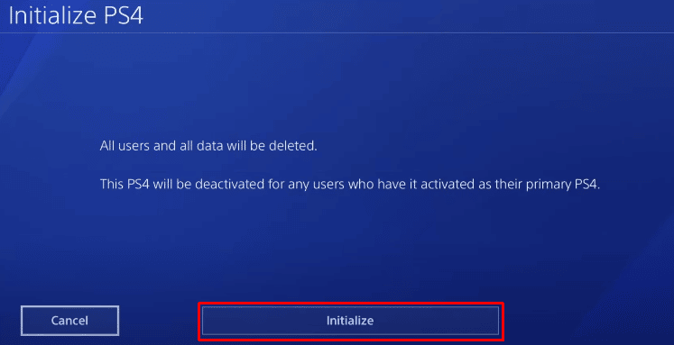 haga clic en la opción Inicializar. Solucionar el error de PS4 CE-32895-7