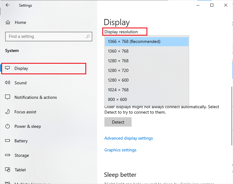 เลือกความละเอียดหน้าจอที่ต่ำกว่าภายใต้ Display resolution