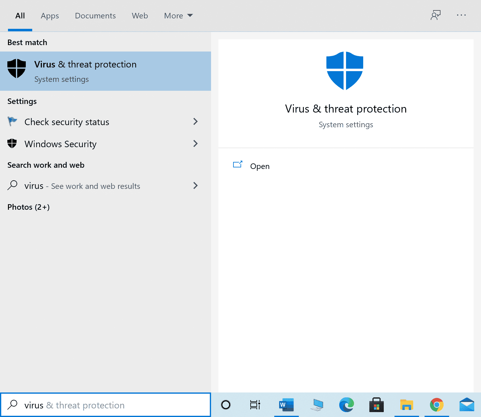 Abra la configuración del sistema de protección contra virus y amenazas. Arreglar Origin atascado al reanudar la descarga en Windows 10