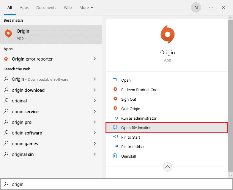 Origin Dateispeicherort öffnen. Beheben Sie Origin Stuck on Resuming Download in Windows 10