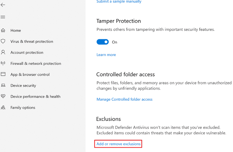 clique em Adicionar ou remover exclusões. Corrigir a origem travada ao retomar o download no Windows 10