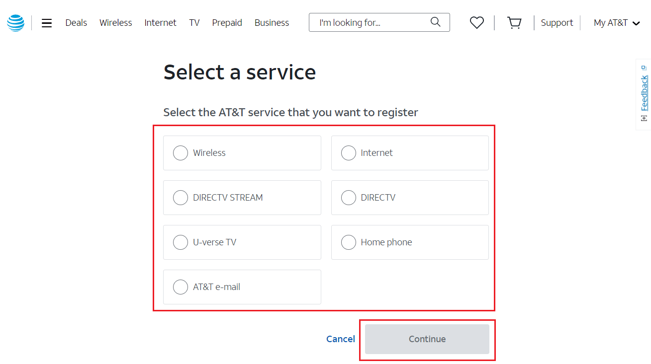 Seleccione un servicio de los disponibles y haga clic en Continuar