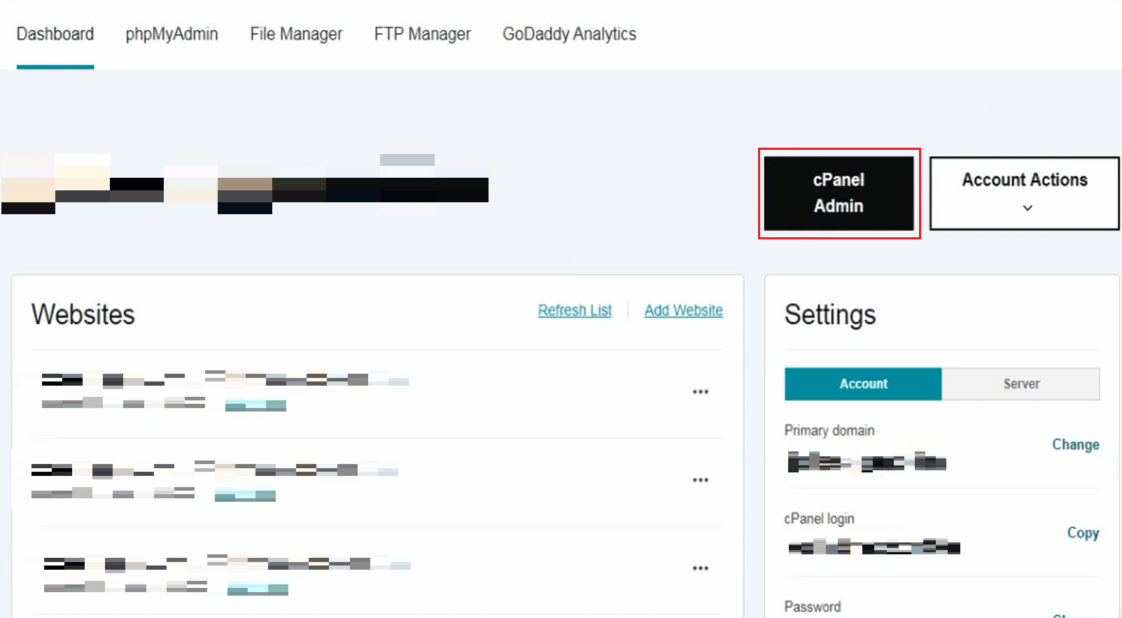 cPanel Yönetici sekmesine tıklayın | GoDaddy Hesabı Nasıl Kapatılır