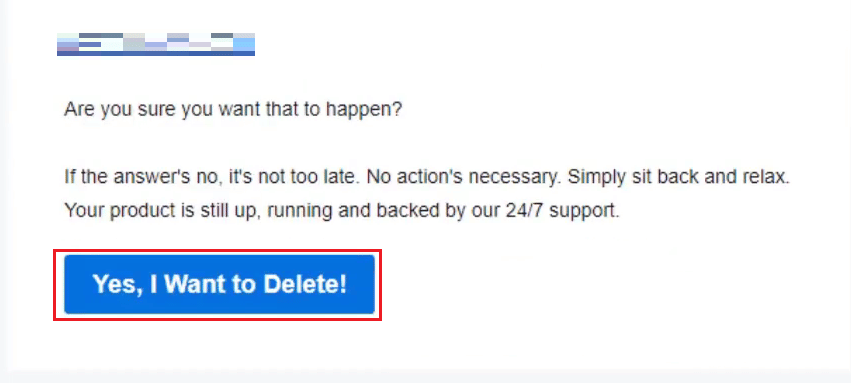 Öffnen Sie die empfangene E-Mail von GoDaddy und klicken Sie auf Ja, ich möchte löschen!
