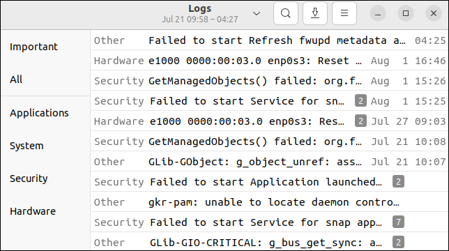 L'application GNOME Logs