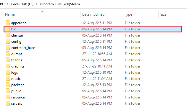 bin を開き、steamservice.exe フォルダーを実行します。