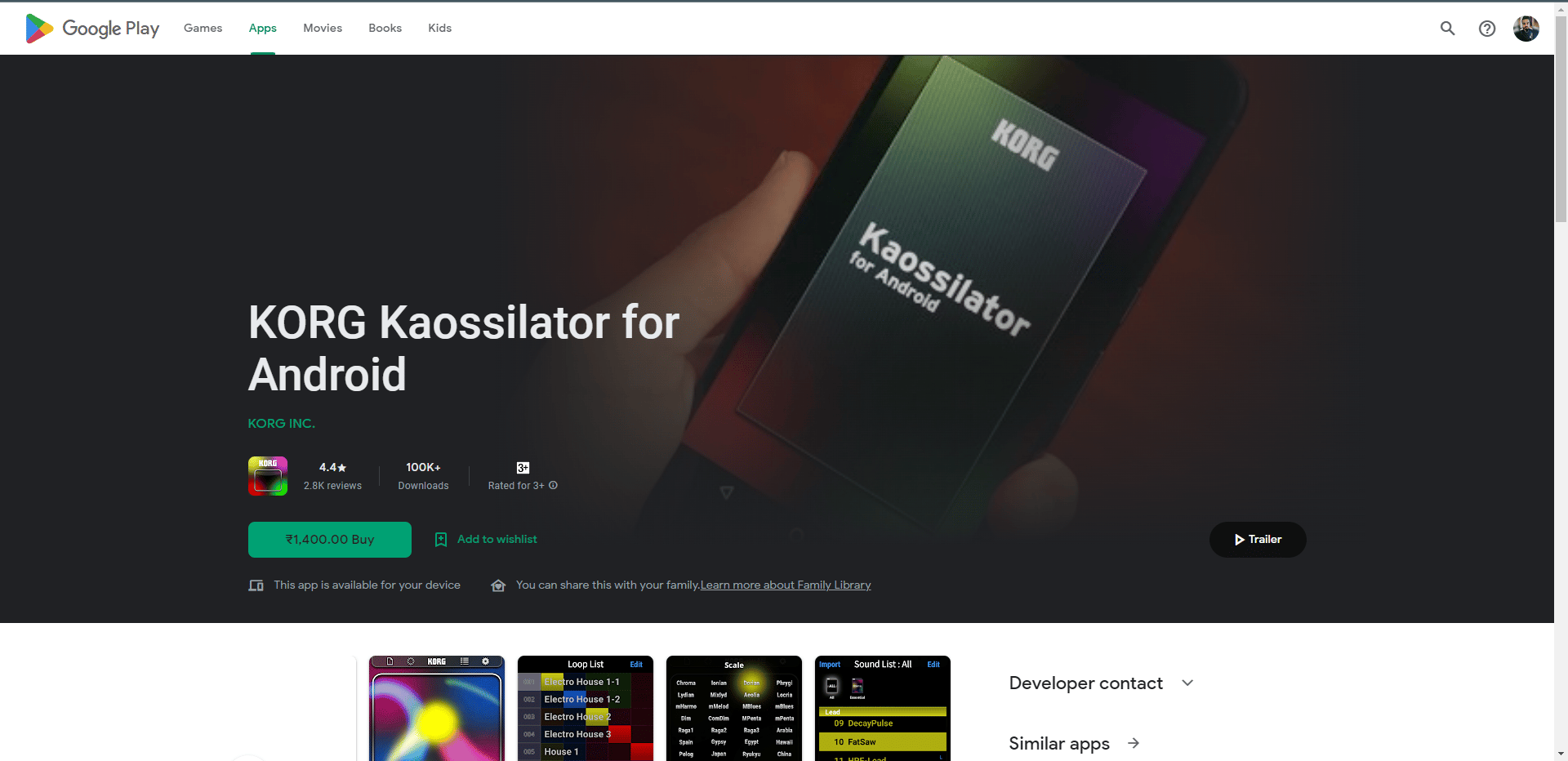 Página web de KORG Kaossilator Play Store