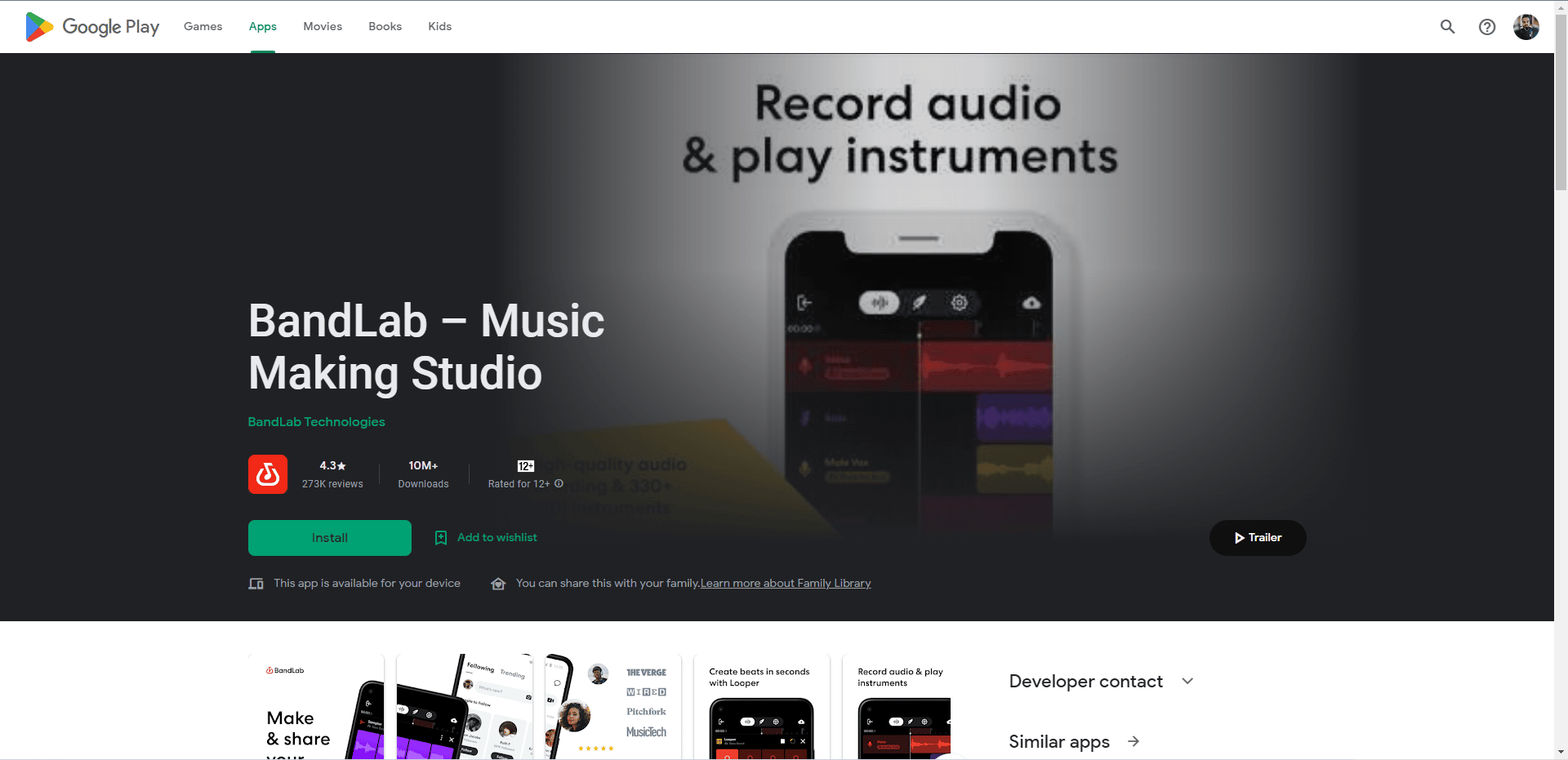 Pagina web BandLab Play Store