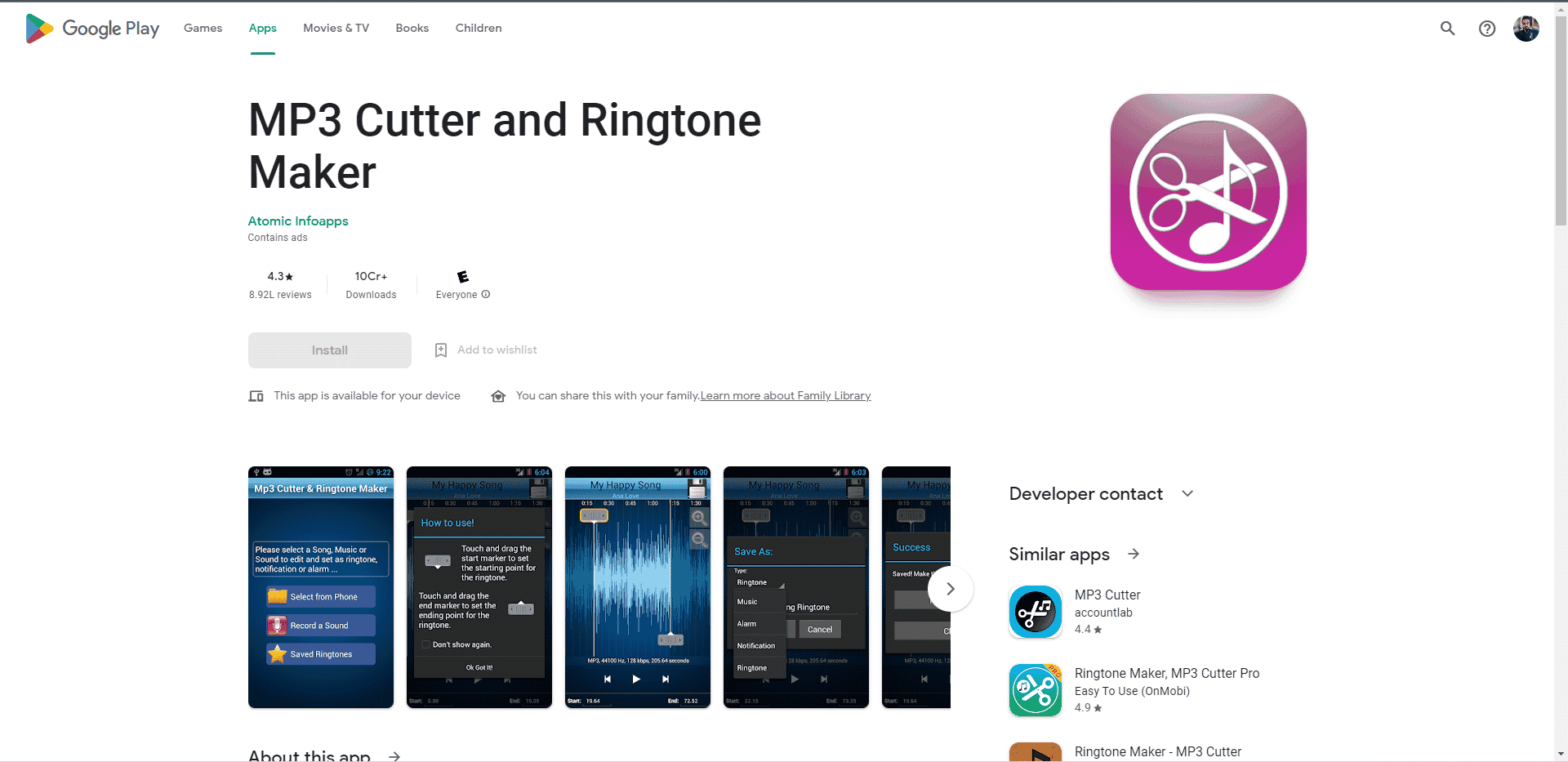 MP3 Cutter and Ringtone Maker صفحة ويب متجر Play. أفضل تطبيقات تحرير الصوت المجانية لنظام Android