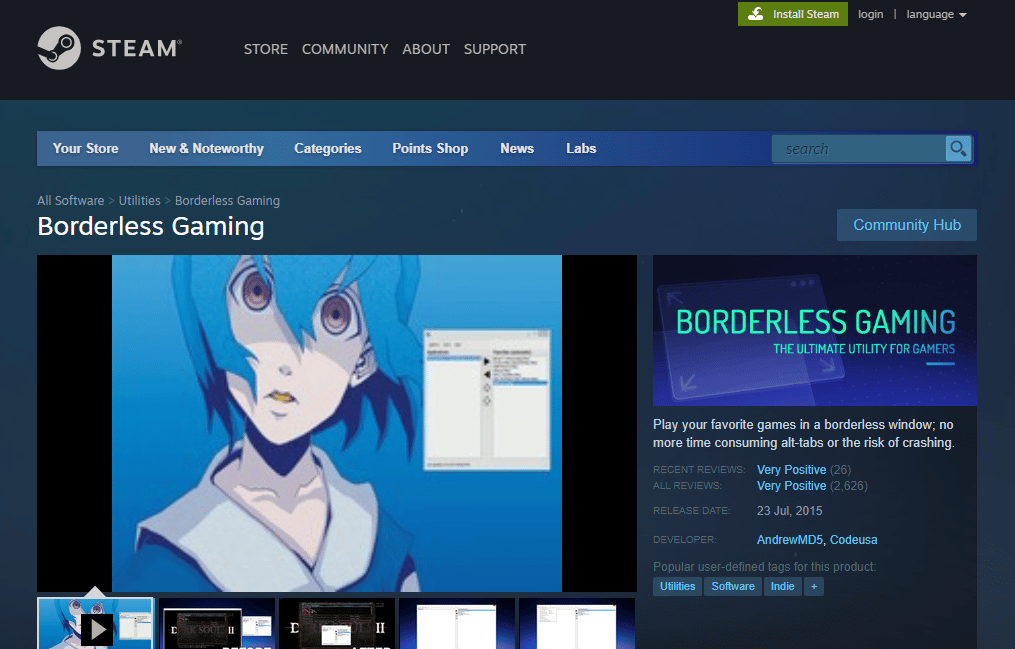 Windowed Borderless Gaming Software をダウンロードして起動します。 NieR のフルスクリーン解像度の問題を修正