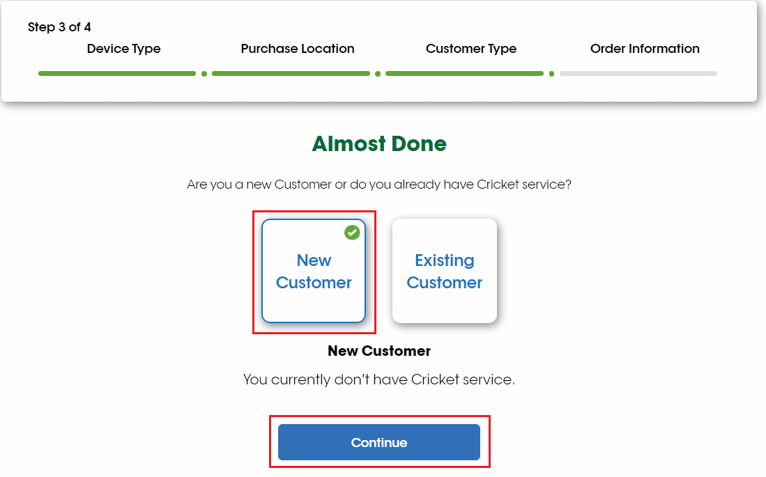 Seleziona la scheda Nuovo cliente e fai clic su Continua