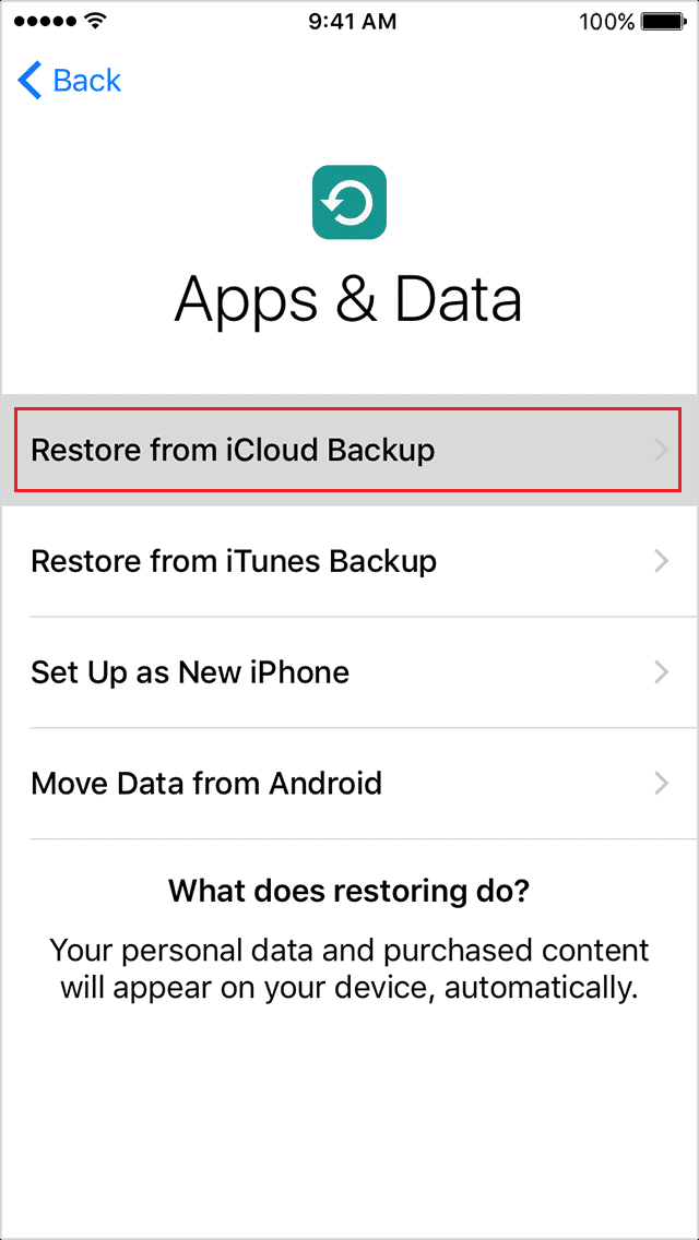 Toque na opção Restaurar do backup do iCloud e faça login na sua conta do iCloud | Como reiniciar sem reiniciar o Clash of Clans