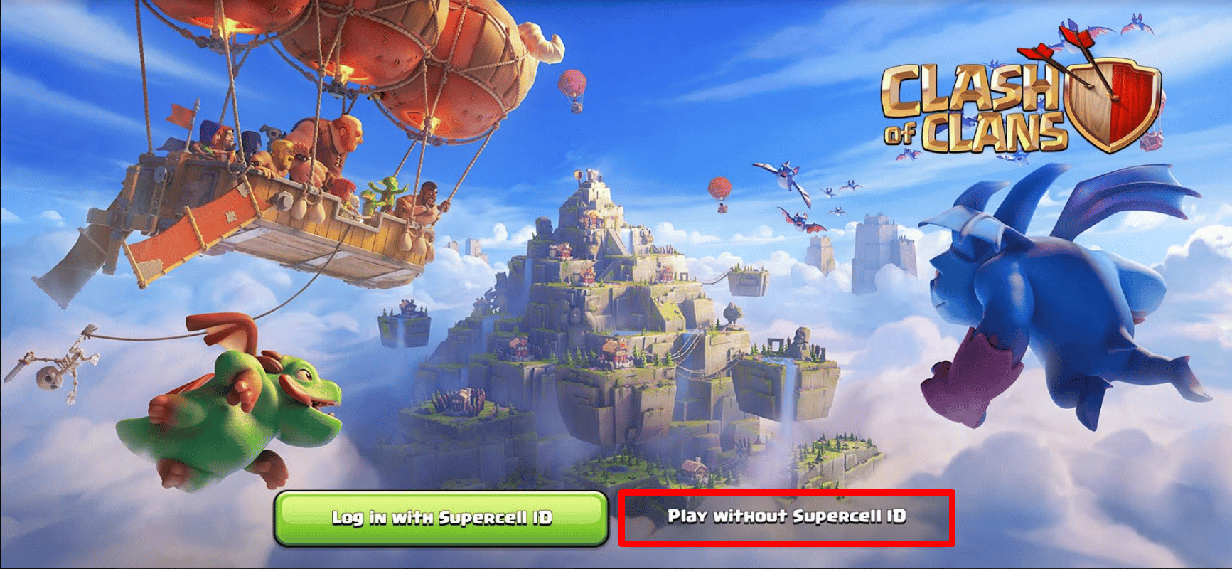 Supercell Kimliği Olmadan Oynat'ı seçin