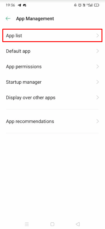 Accédez à la gestion des applications, suivie de la liste des applications