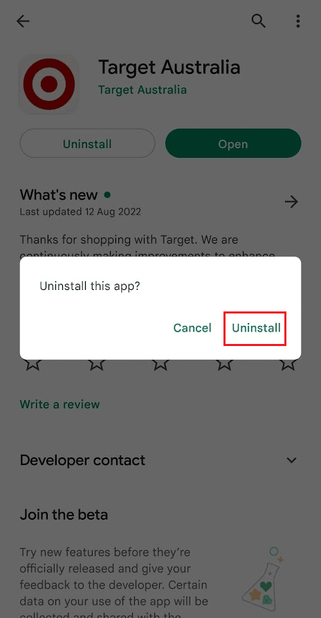 appuyez sur Désinstaller dans la fenêtre contextuelle