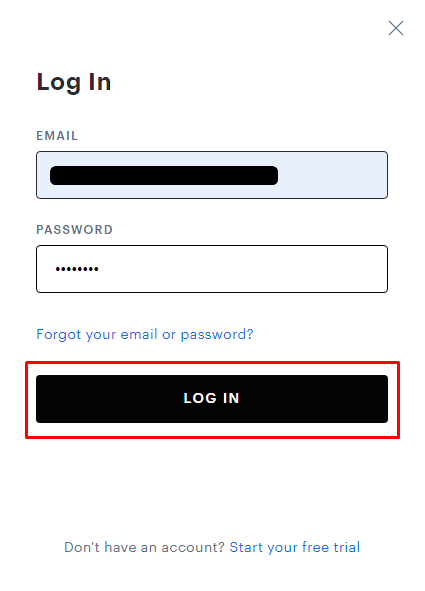 Klik LOG IN