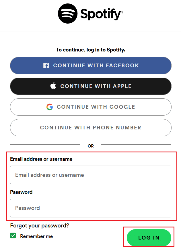 Visita la pagina Spotify su un browser e ACCEDI al tuo account utilizzando le credenziali dell'account