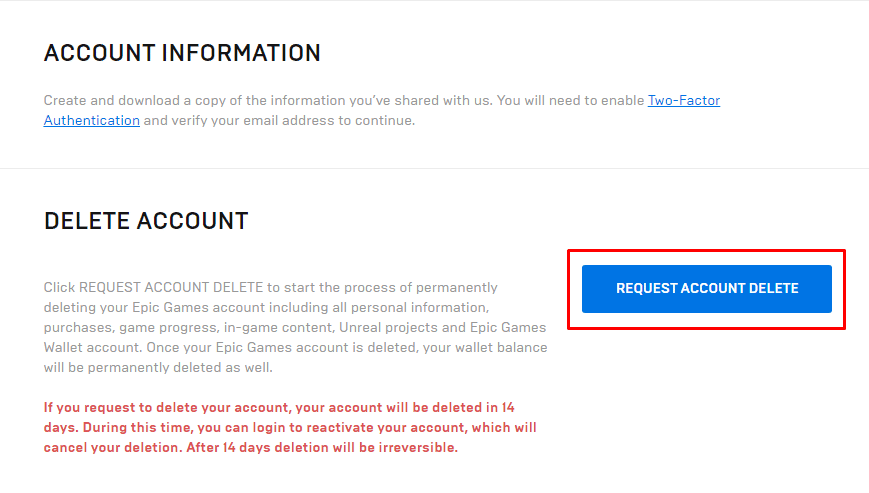 ในส่วนการตั้งค่าทั่วไป ให้เลื่อนลงมาและคลิกที่ REQUEST ACCOUNT DELETE