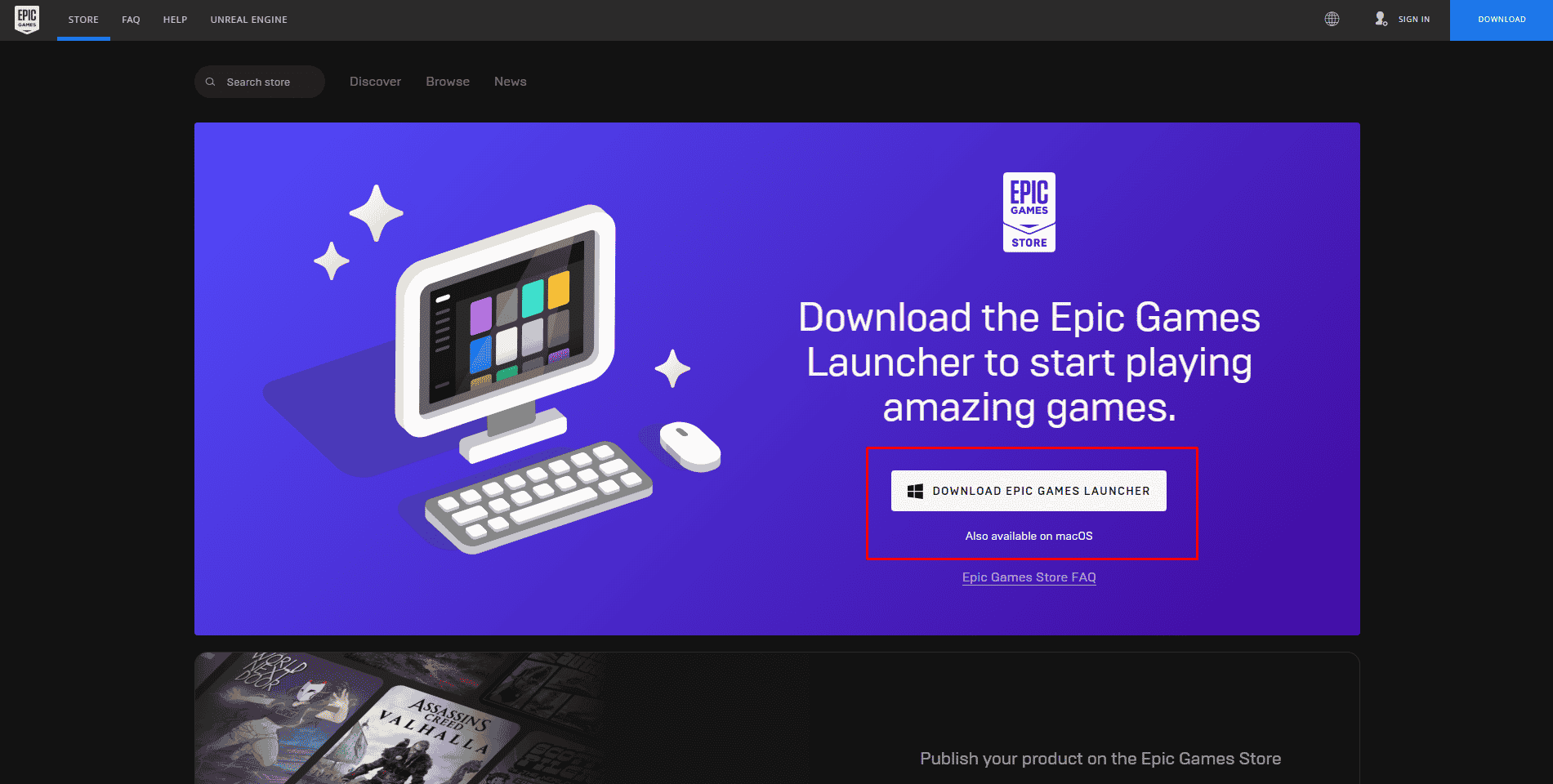 Нажмите ЗАГРУЗИТЬ EPIC GAMES LAUNCHER, чтобы загрузить