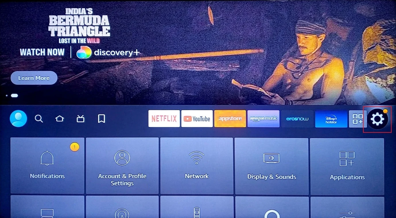 abrir configurações. como melhorar o desempenho do Firestick