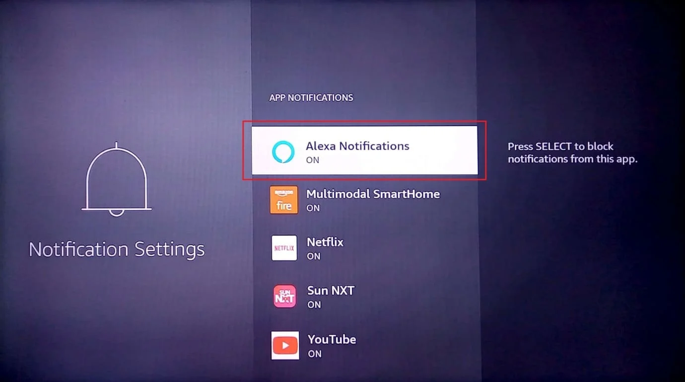 seleziona qualsiasi app per disattivare le notifiche delle app. come migliorare le prestazioni di Firestick