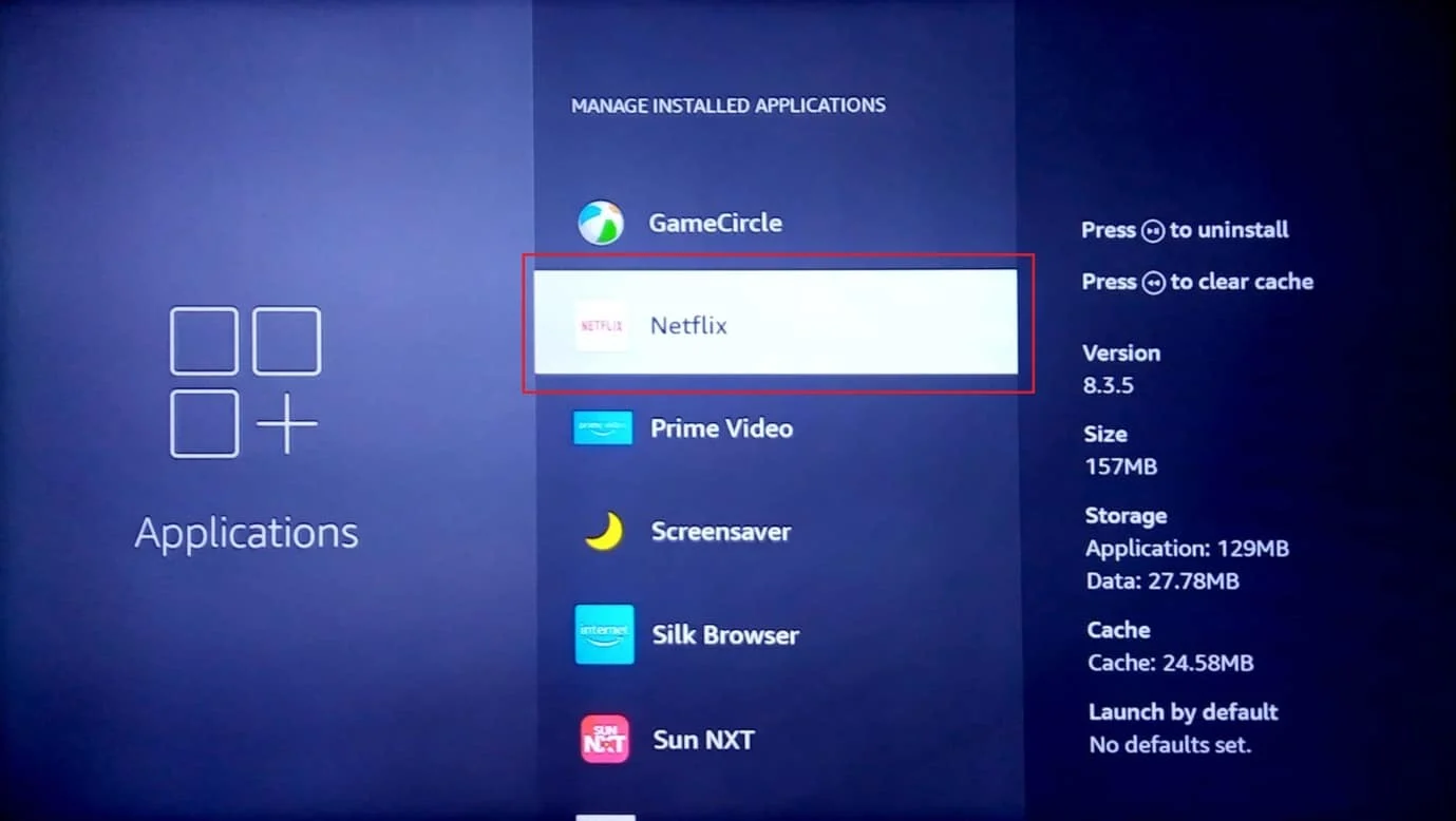 sélectionnez netflix. Résoudre le problème de ralentissement d'Amazon Fire Stick