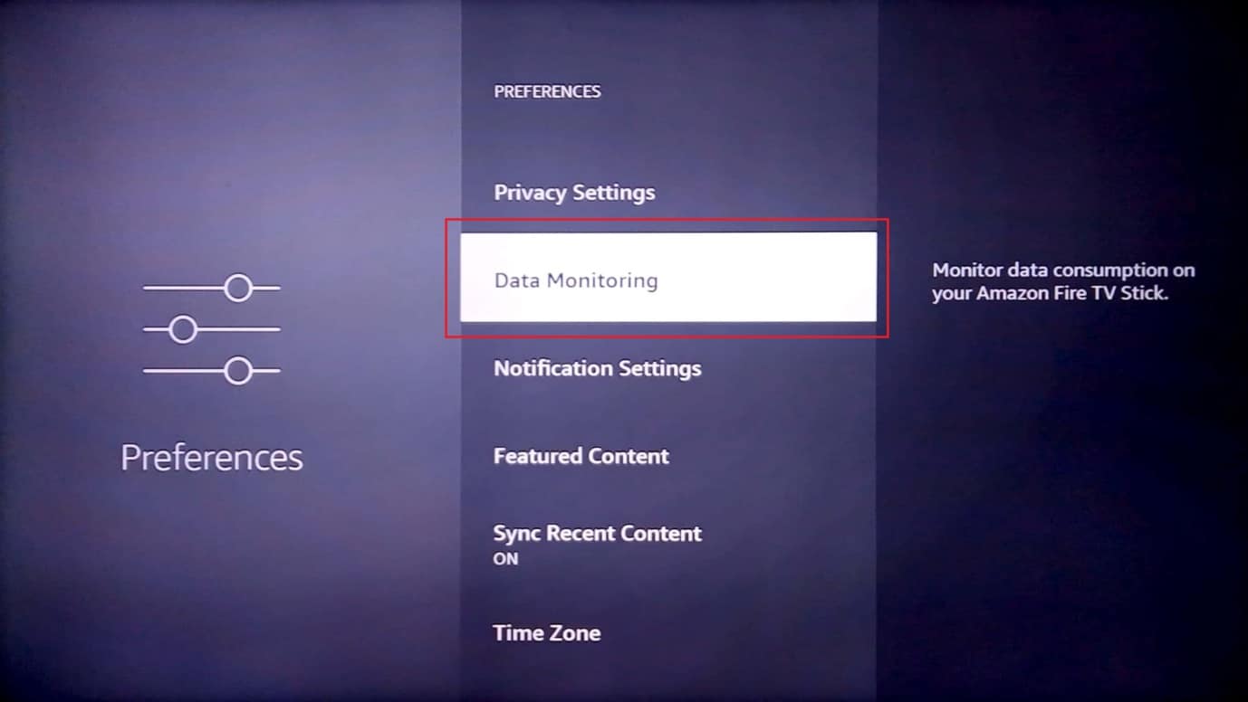 データ監視を選択します。 Firestickのパフォーマンスを向上させる方法