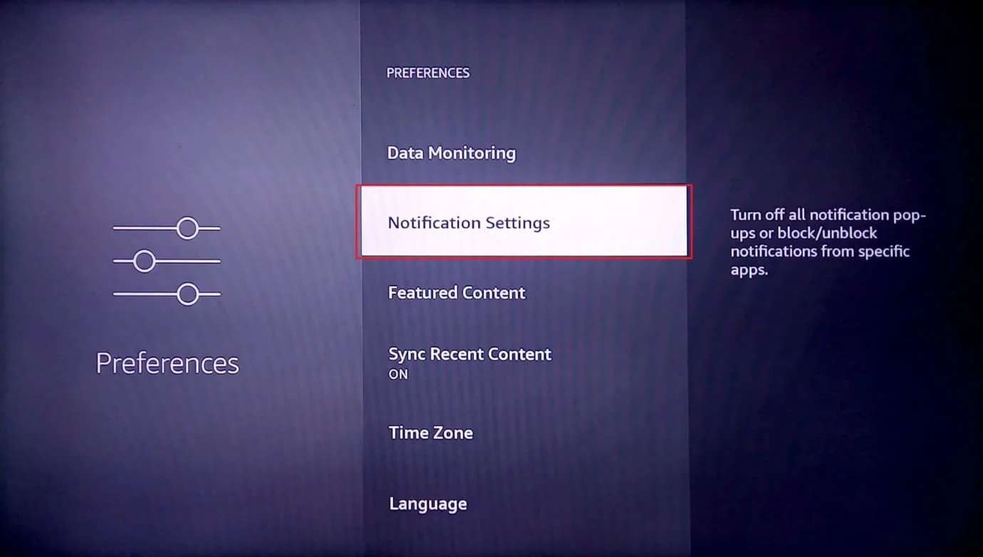 Benachrichtigungseinstellungen. wie man die Leistung von Firestick verbessert