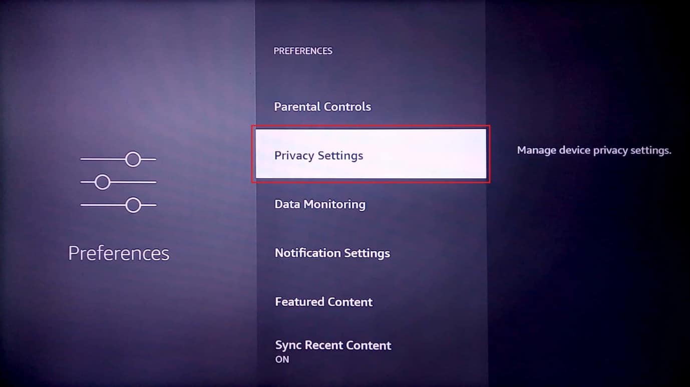 pressione nas configurações de privacidade. como melhorar o desempenho do Firestick