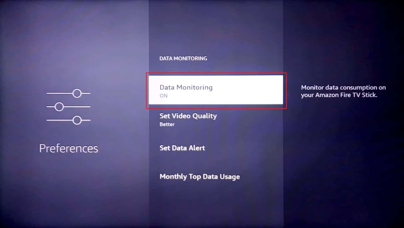 dezactivați monitorizarea datelor. Remediați problema lentă a Amazon Fire Stick