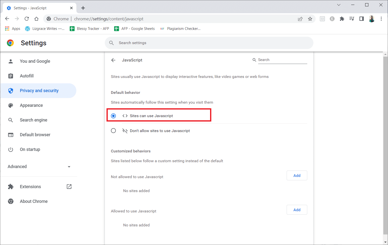 Aktifkan opsi Situs dapat menggunakan JavaScript. Perbaiki Kesalahan Video 5 di Google Slide