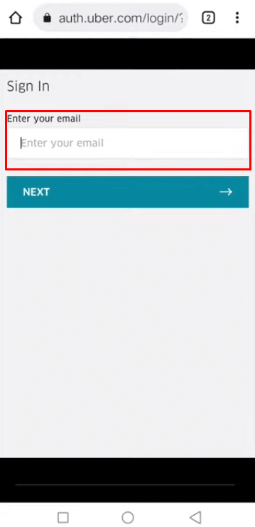 Entrez votre identifiant de messagerie enregistré, puis ouvrez votre boîte de réception Gmail et recherchez l'e-mail Uber demandant une demande de connexion et accordez la demande de connexion à l'application Uber.