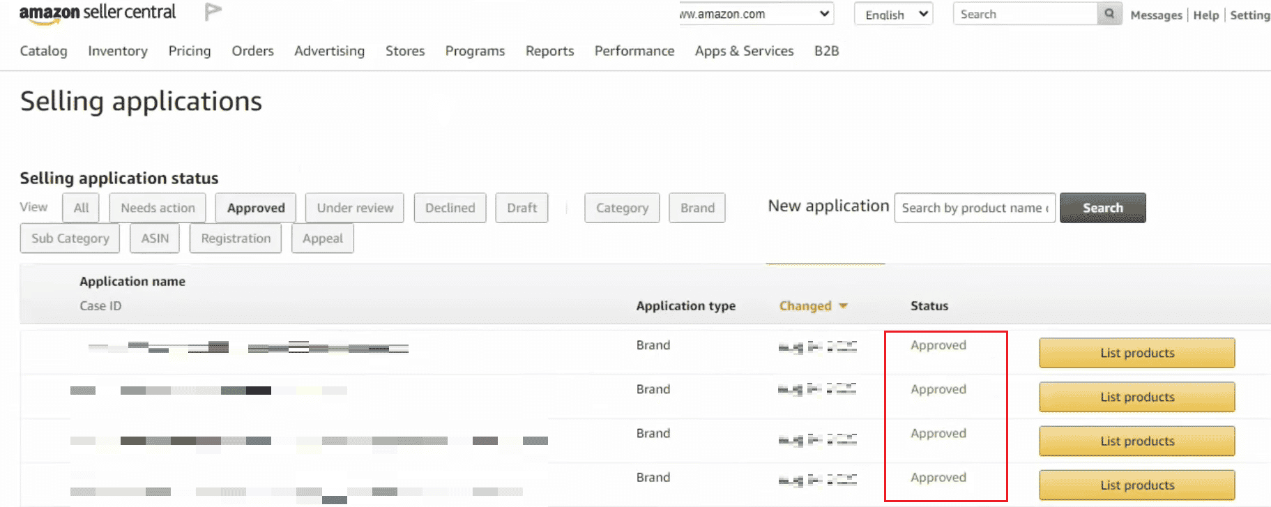 ในหน้าแอปพลิเคชันการขาย คุณสามารถดูสถานะของคำขอขายทุกฉบับที่ใช้ | การอนุมัติของ Amazon จำเป็นหมายความว่าอย่างไร | อนุมัติคำสั่งซื้อใน Amazon