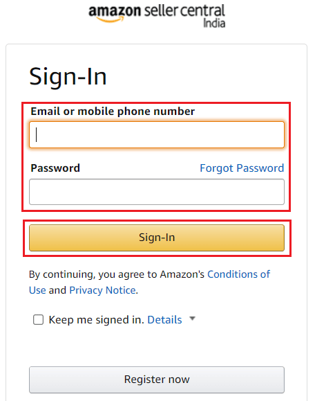 Accedi al tuo account Amazon Seller Central