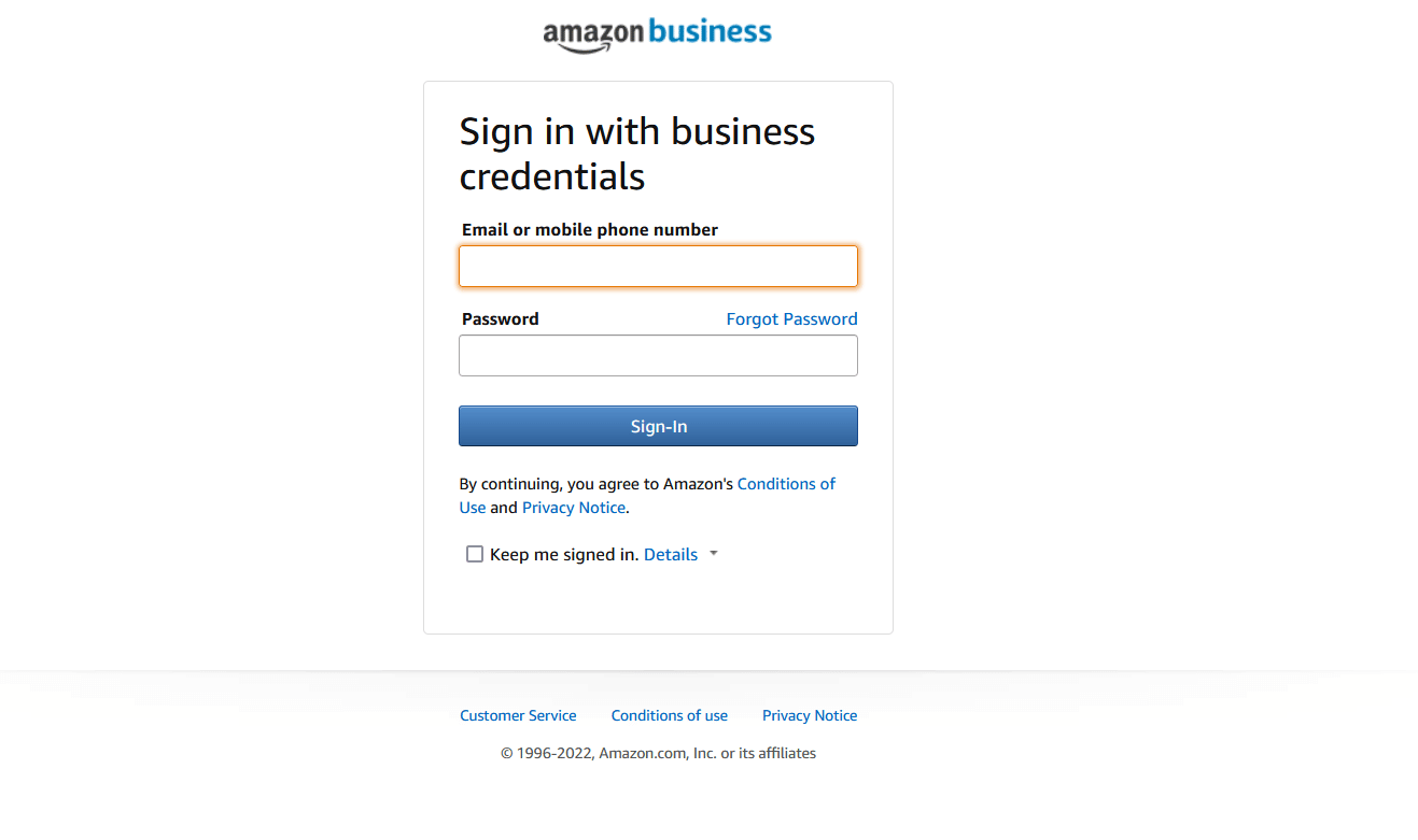 Amazon işletmesi, işletme kimlik bilgileriyle oturum açma