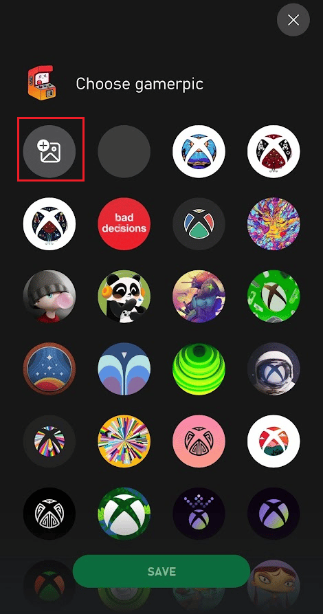 Atingeți pictograma Adăugați din galerie | Cum să-ți schimbi imaginea de profil în aplicația Xbox | nu poate personaliza Xbox Gamerpic