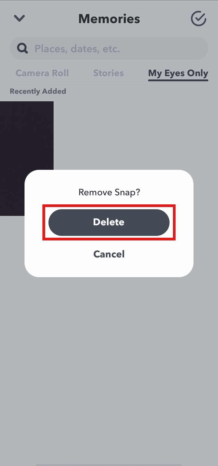 삭제를 탭하여 작업을 확인합니다. | Snapchat에서 내 눈만 삭제하는 방법