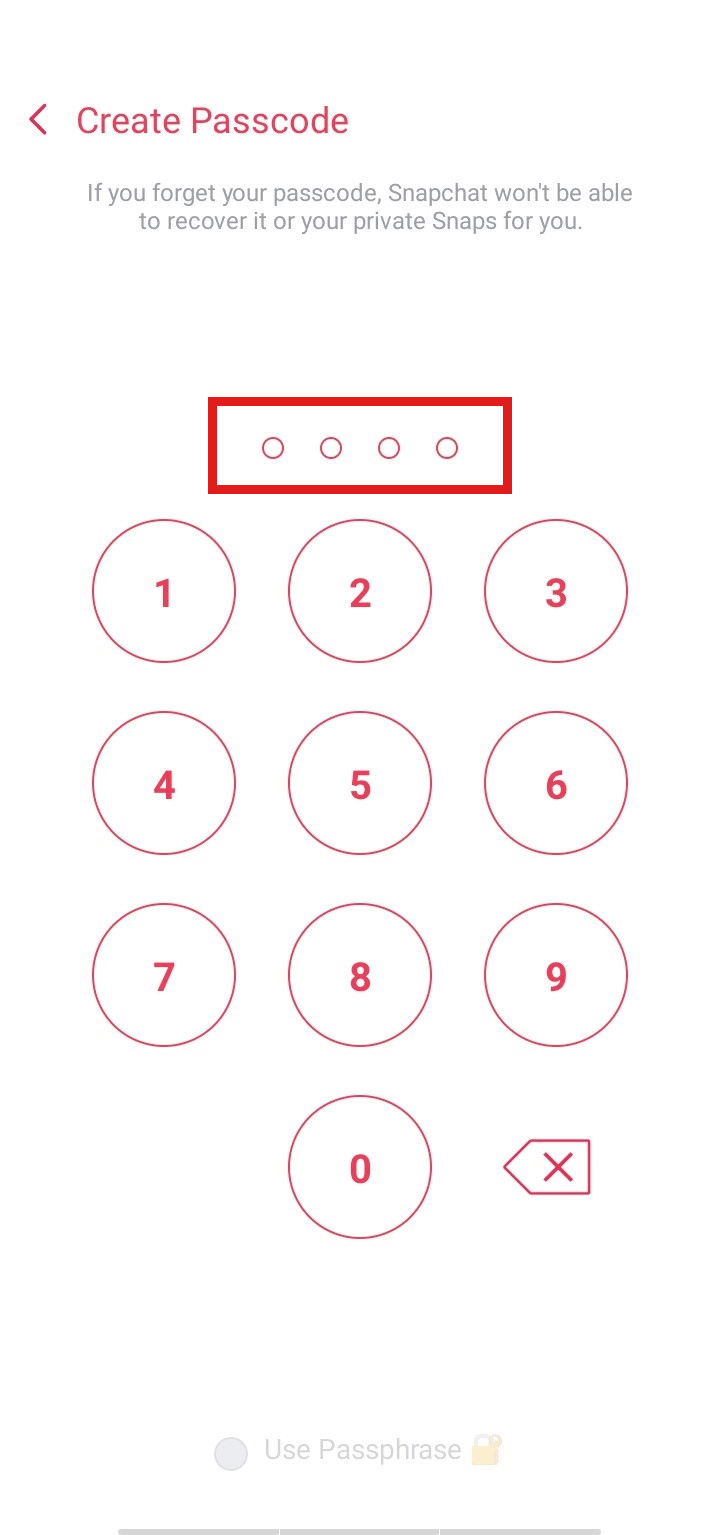 Inserisci il passcode per crearne uno nuovo. | Come eliminare i miei occhi solo su Snapchat